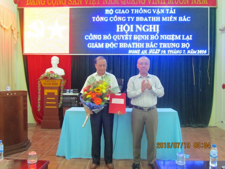 Hội nghị công bố Quyết định bổ nhiệm lại Giám đốc Bảo đảm an toàn hàng hải Bắc Trung Bộ nhiệm kỳ 2016 - 2021 